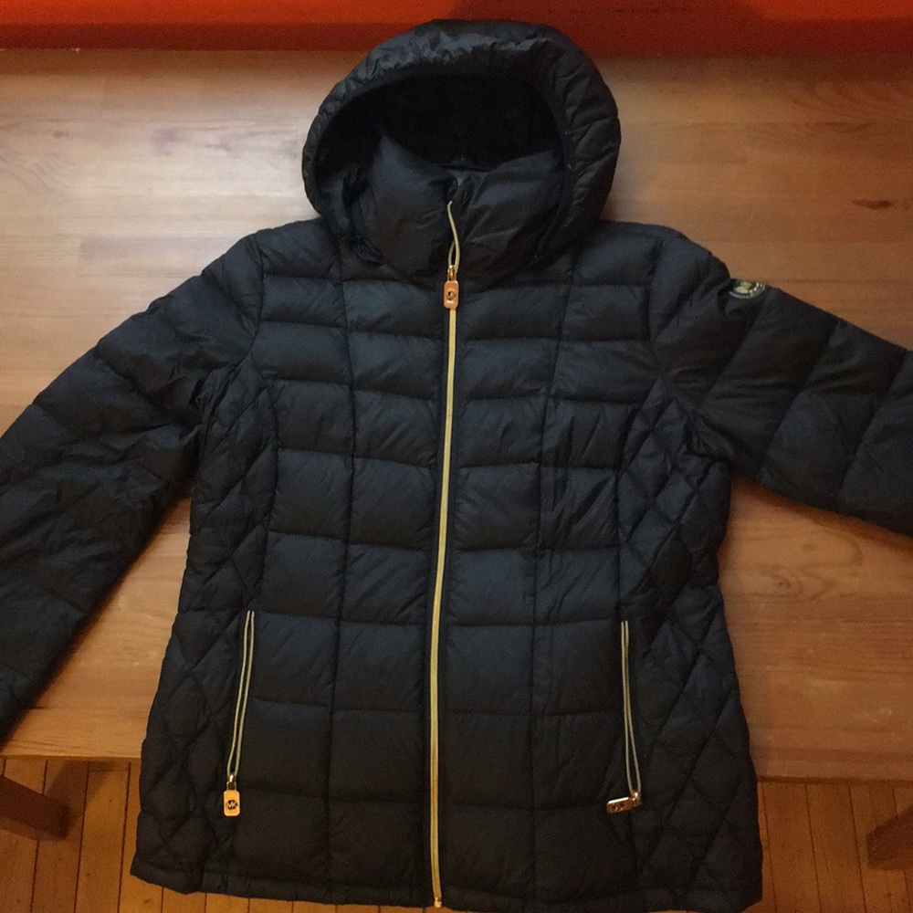 Michael Kors puffy black jacket with gold accents